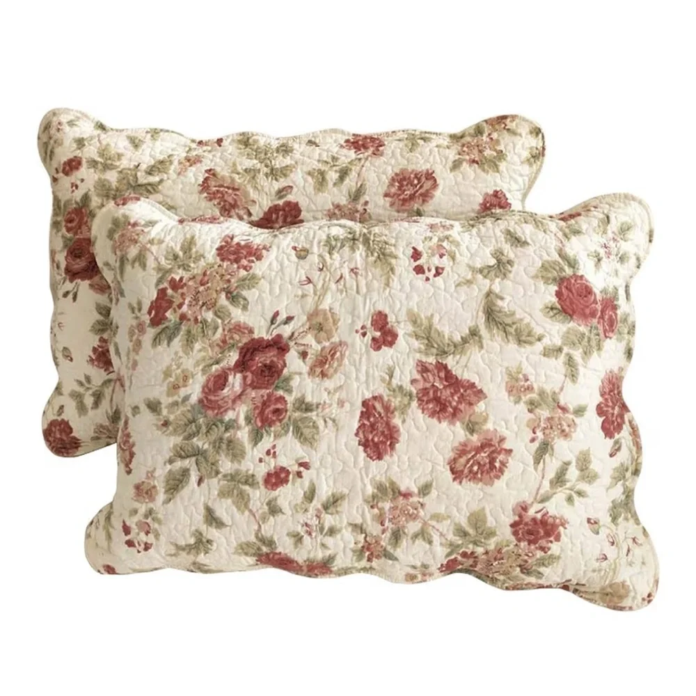 Boho Farmhouse Floral Patchwork 100% Cotton Quilted Decorative Shams (2-pack)